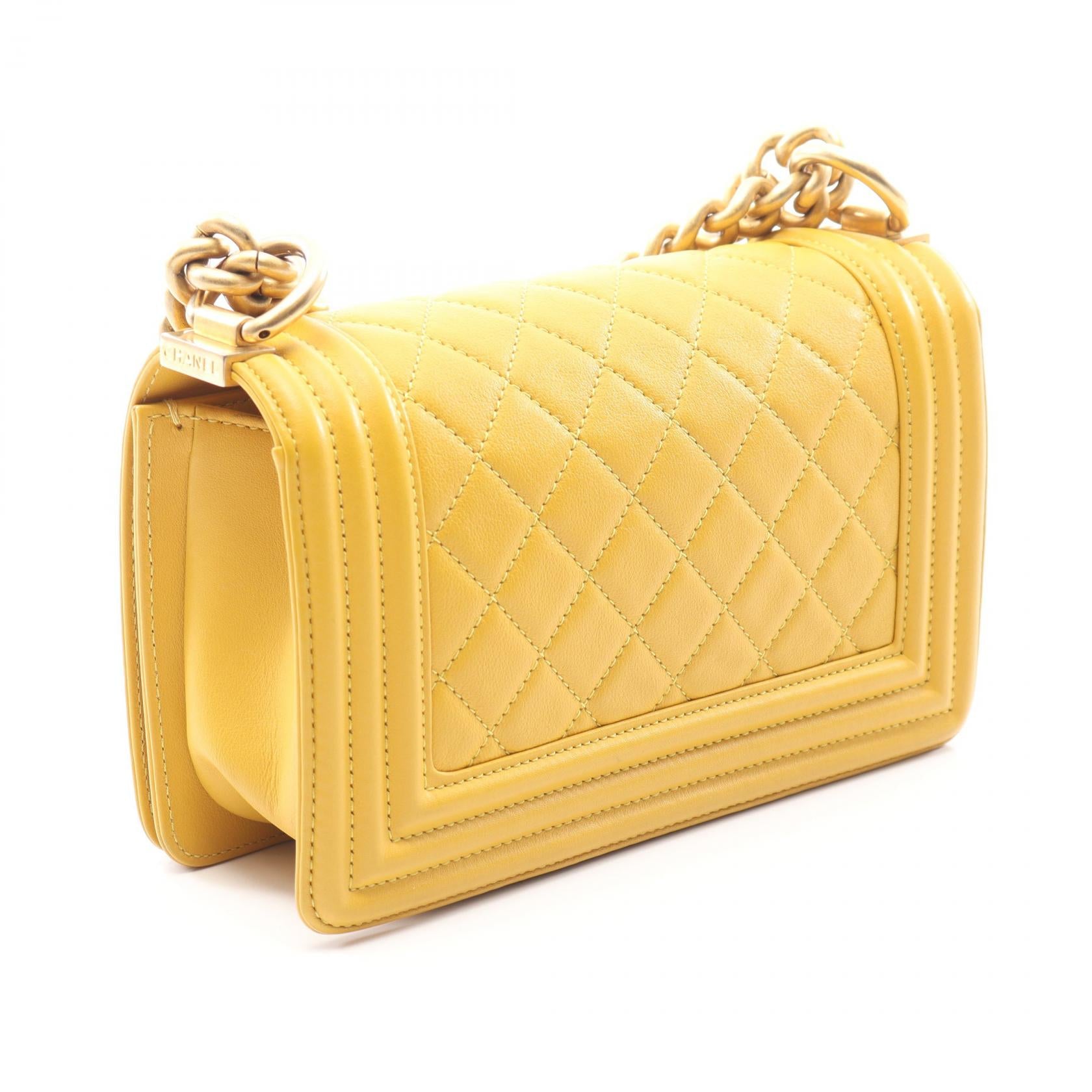 ボーイシャネル スモール チェーンショルダーバッグ ラムスキン イエローブラウン ゴールド金具 シャネル バッグ CHANEL
