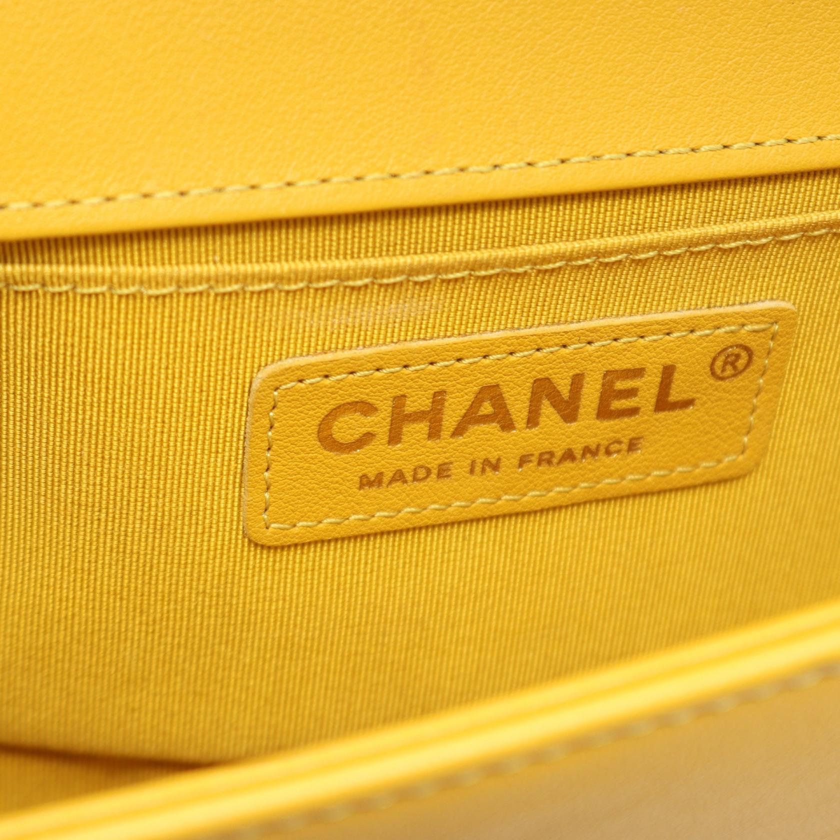 ボーイシャネル スモール チェーンショルダーバッグ ラムスキン イエローブラウン ゴールド金具 シャネル バッグ CHANEL
