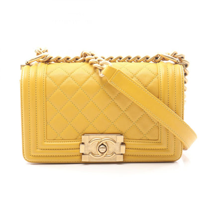 ボーイシャネル スモール チェーンショルダーバッグ ラムスキン イエローブラウン ゴールド金具 シャネル バッグ CHANEL