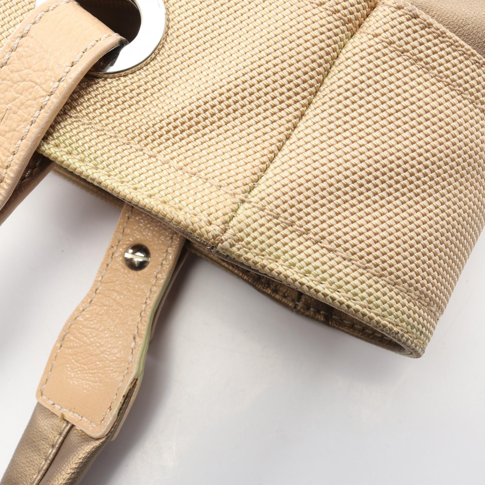 パリビアリッツPM ハンドバッグ トートバッグ コーティングキャンバス レザー シャンパンゴールド ベージュ シルバー金具 シャネル バッグ CHANEL