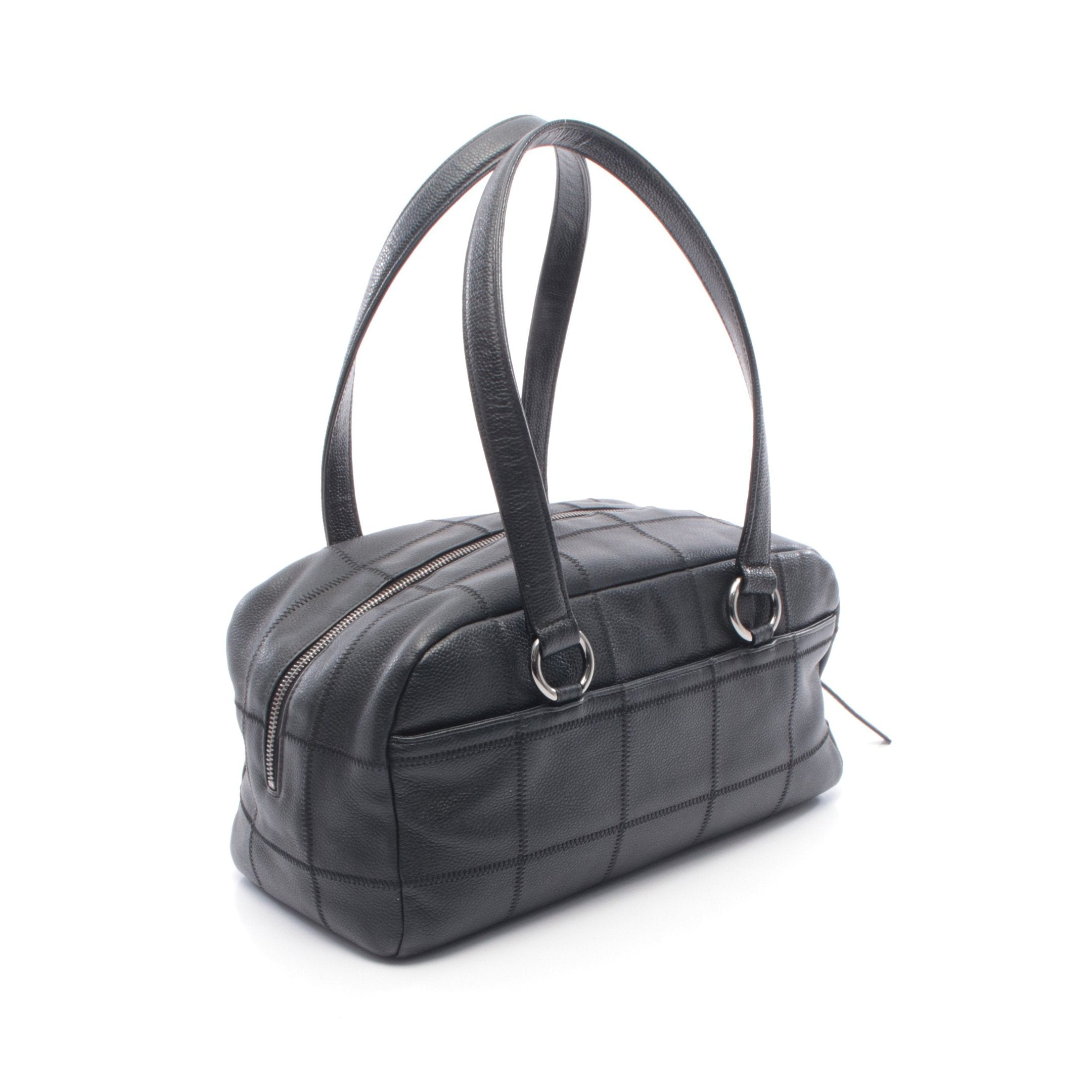 チョコバー ハンドバッグ ミニボストンバッグ レザー ブラック