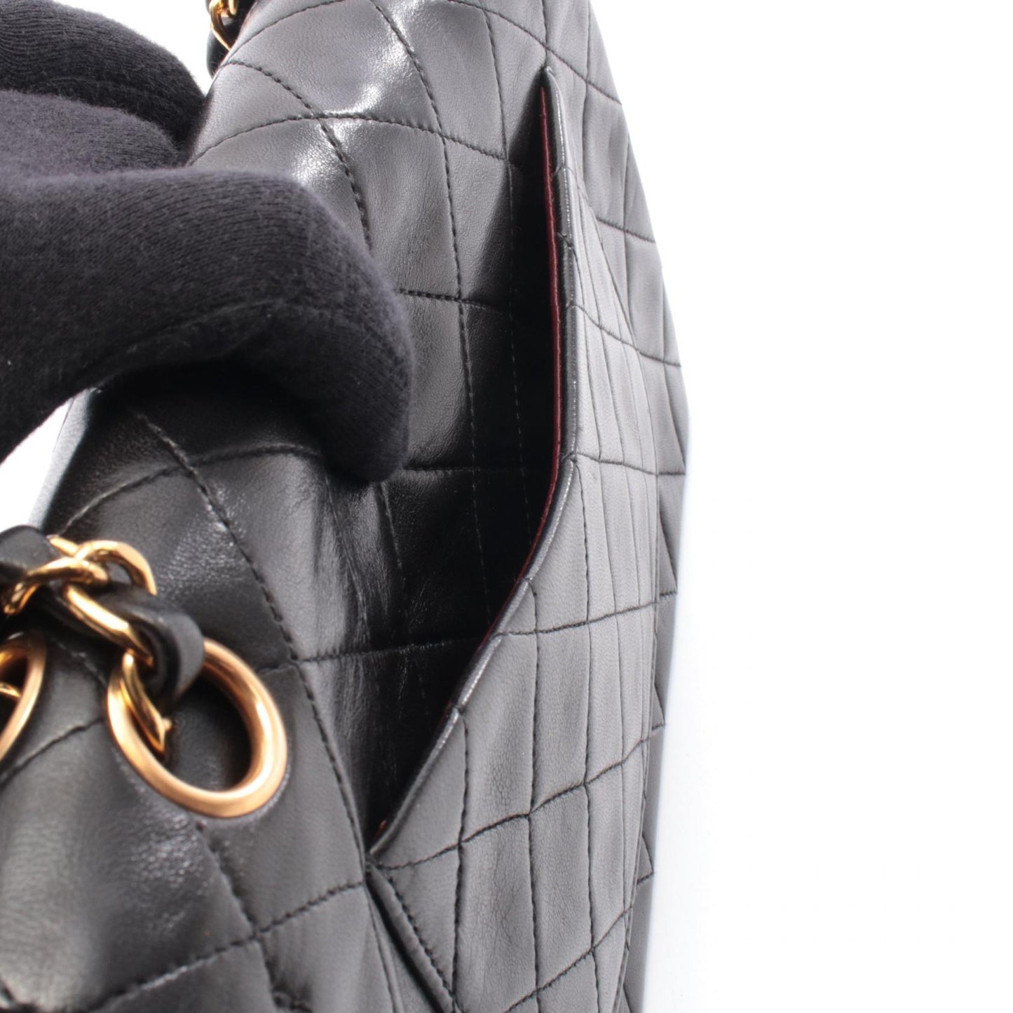 マトラッセ Wフラップ Wチェーンショルダーバッグ ラムスキン ブラック ゴールド金具 シャネル バッグ CHANEL