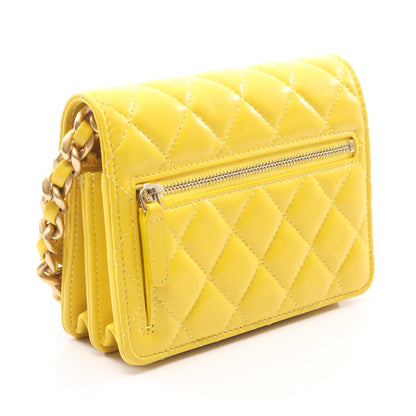 マトラッセ ミニ チェーンウォレット ラムスキン イエロー ゴールド金具 シャネル バッグ CHANEL