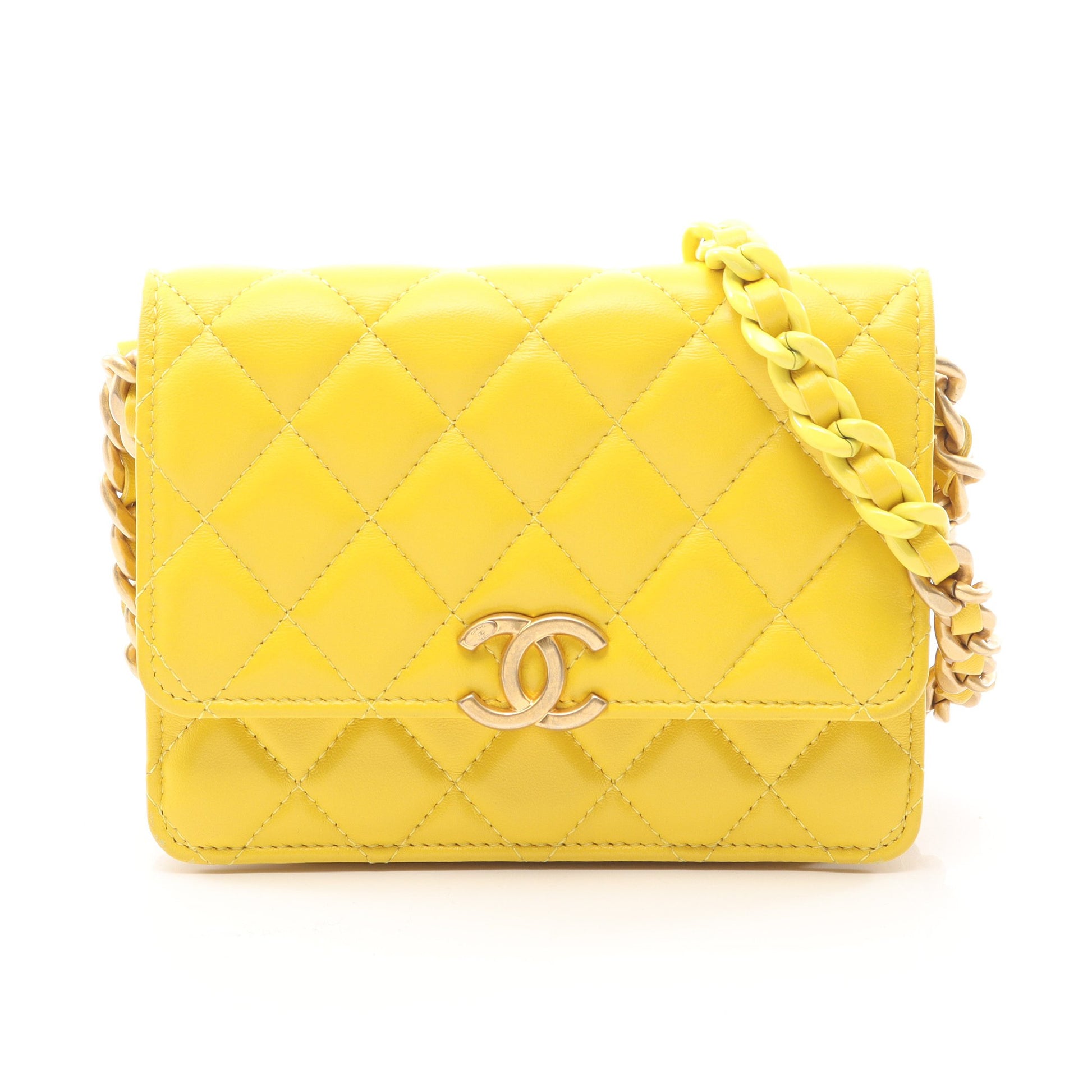 マトラッセ ミニ チェーンウォレット ラムスキン イエロー ゴールド金具 シャネル バッグ CHANEL
