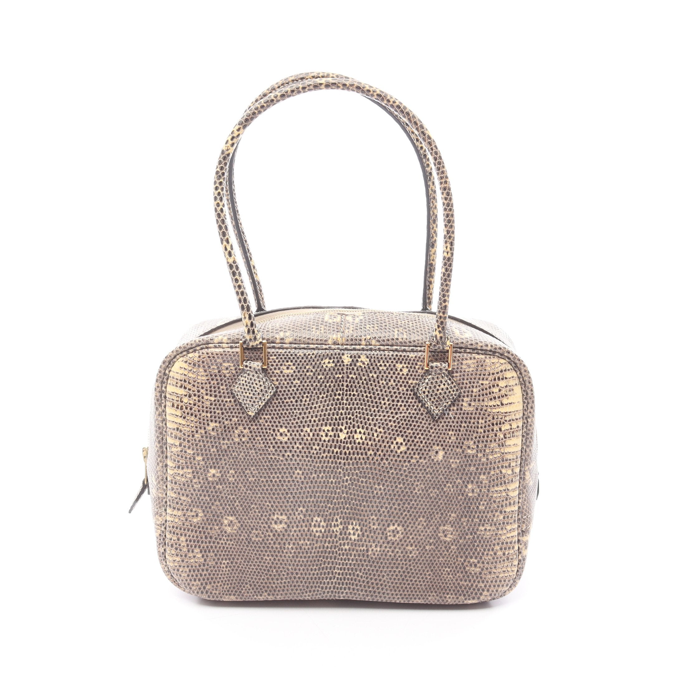 ミニプリュム20 ハンドバッグ リザード グレーブラウン ゴールド金具