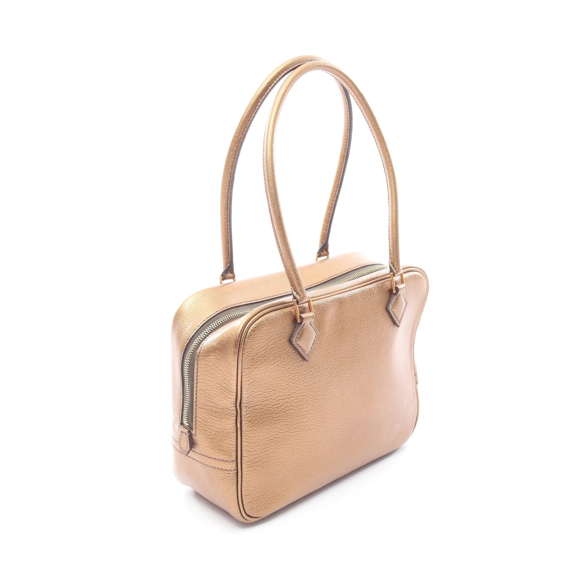 ミニプリュム20 メタリックブロンズ ハンドバッグ シェーブル ブロンズ ゴールド金具 □I刻印 エルメス バッグ HERMES