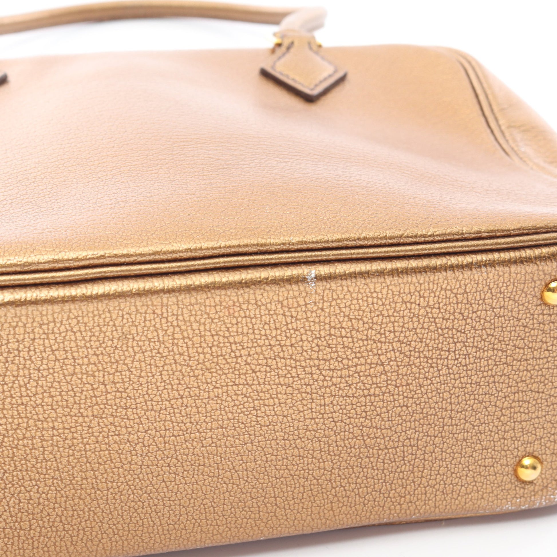 ミニプリュム20 メタリックブロンズ ハンドバッグ シェーブル ブロンズ ゴールド金具 □I刻印 エルメス バッグ HERMES