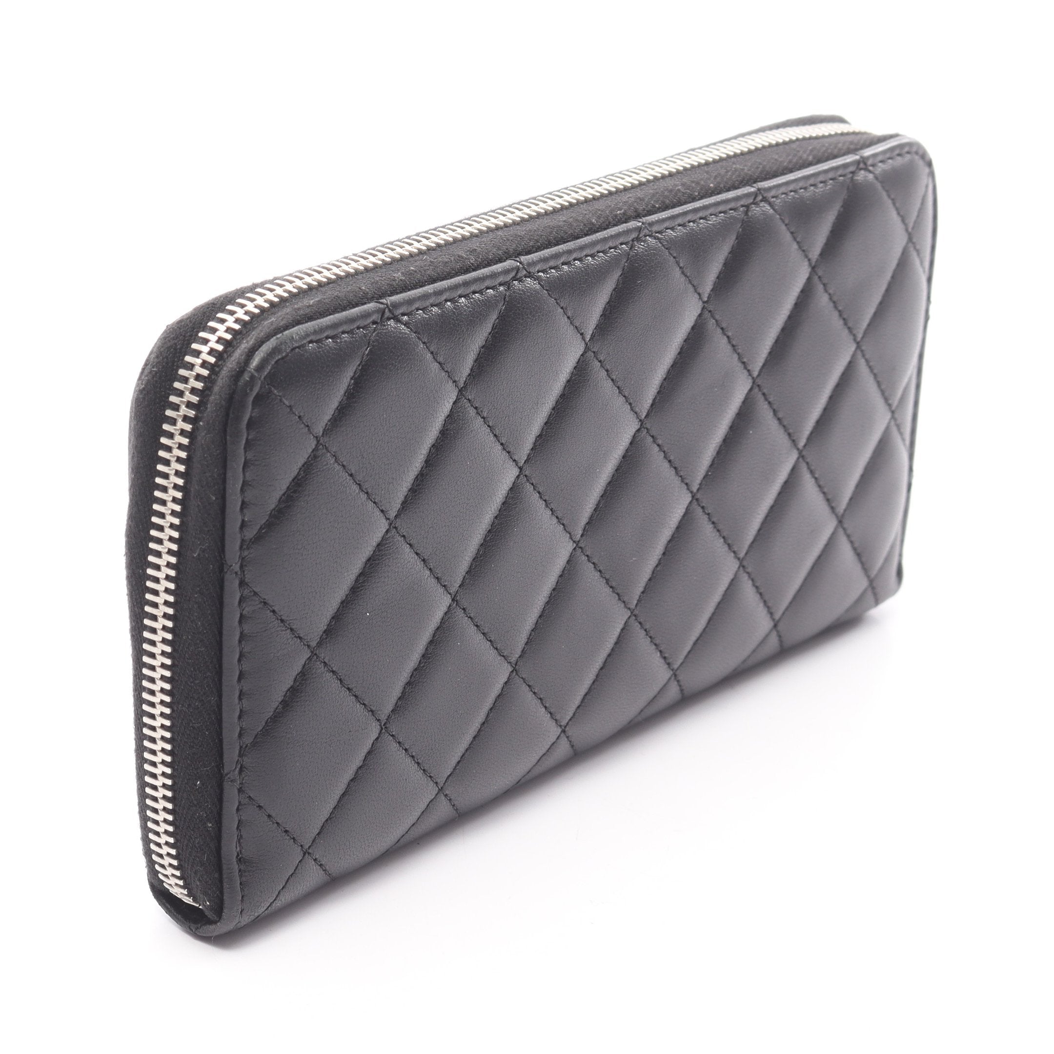 マトラッセ ラウンドファスナー長財布 ラムスキン ブラック シルバー