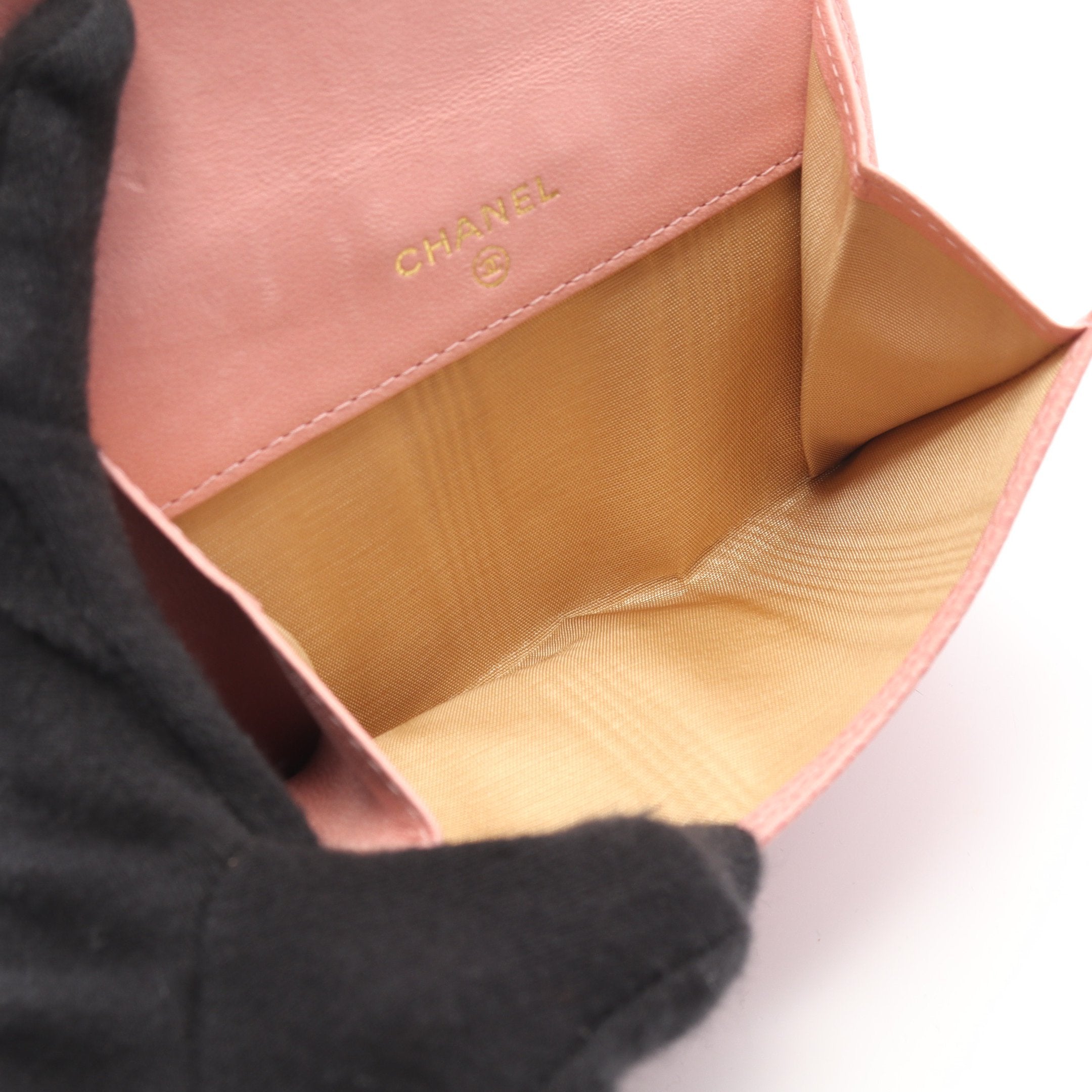 ココマーク Wホック財布 二つ折り財布 キャビアスキン ピンク ゴールド