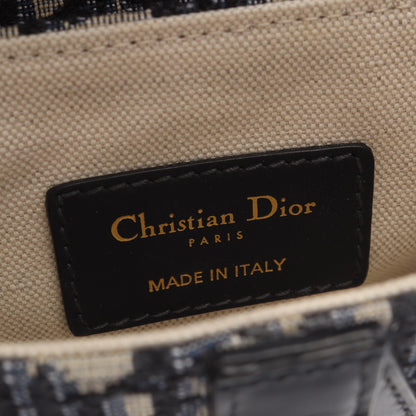 サドルバッグ ミニ オブリークジャカード ハンドバッグ キャンバス レザー アイボリー ネイビー クリスチャンディオール バッグ Christian Dior