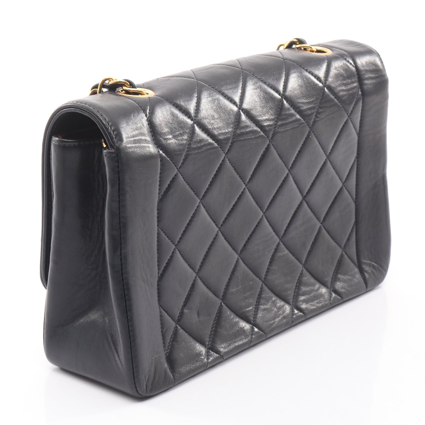 マトラッセ ダイアナフラップ チェーンショルダーバッグ ラムスキン ブラック ゴールド金具 シャネル バッグ CHANEL