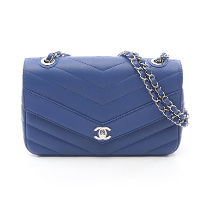 Vステッチ チェーンショルダーバッグ キャビアスキン ダークブルー シルバー金具 シャネル バッグ CHANEL