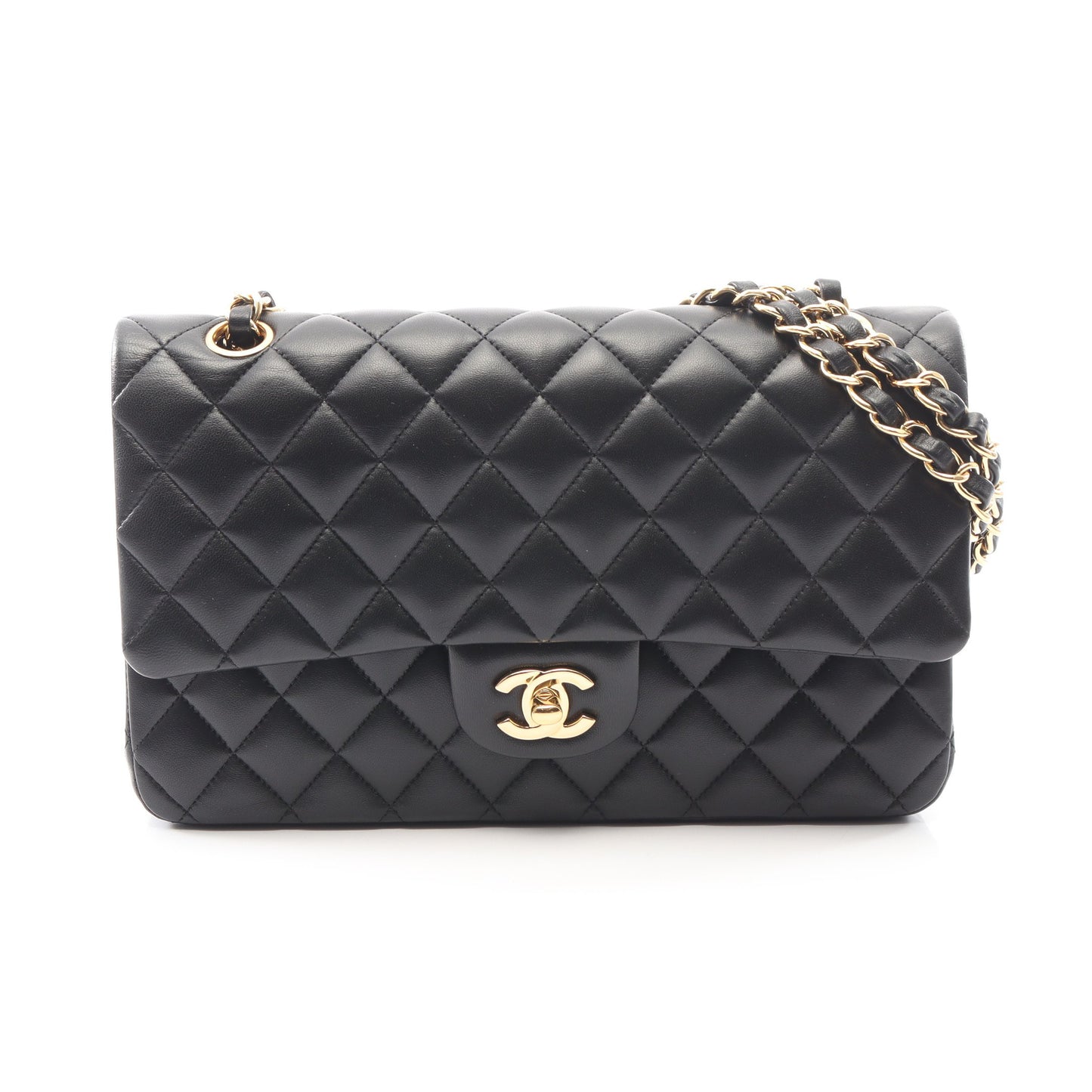 マトラッセ Wフラップ Wチェーンショルダーバッグ ラムスキン ブラック ゴールド金具 シャネル バッグ CHANEL