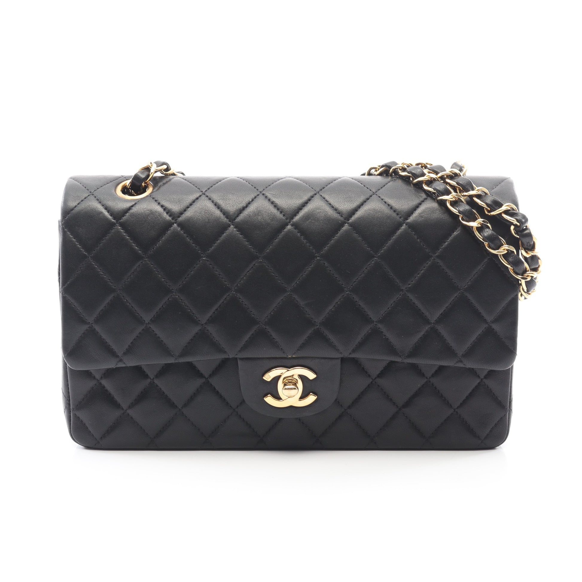 マトラッセ Wフラップ Wチェーンショルダーバッグ ラムスキン ブラック ゴールド金具 シャネル バッグ CHANEL