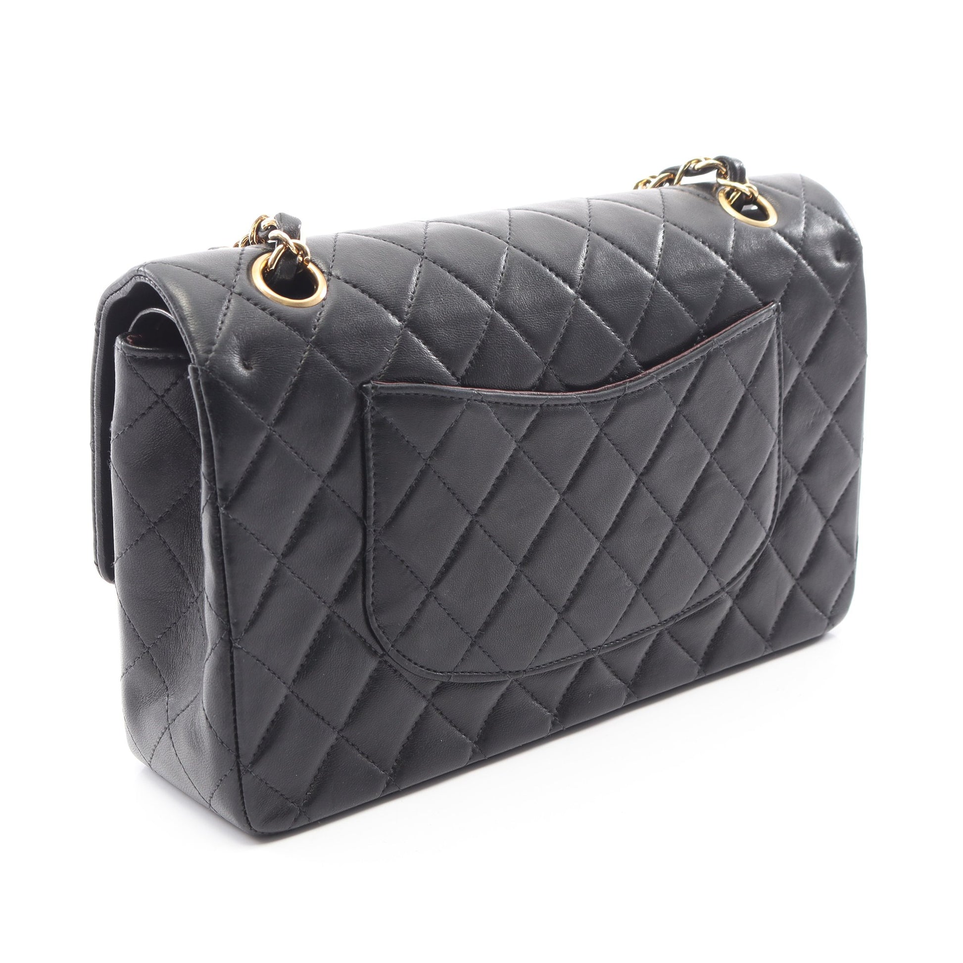 マトラッセ Wフラップ Wチェーンショルダーバッグ ラムスキン ブラック ゴールド金具 シャネル バッグ CHANEL