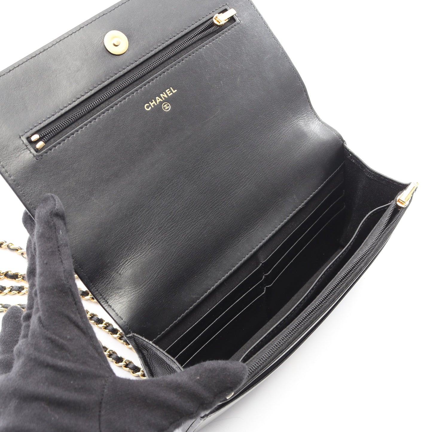 マトラッセ チェーンウォレット キャビアスキン ブラック ゴールド金具 シャネル