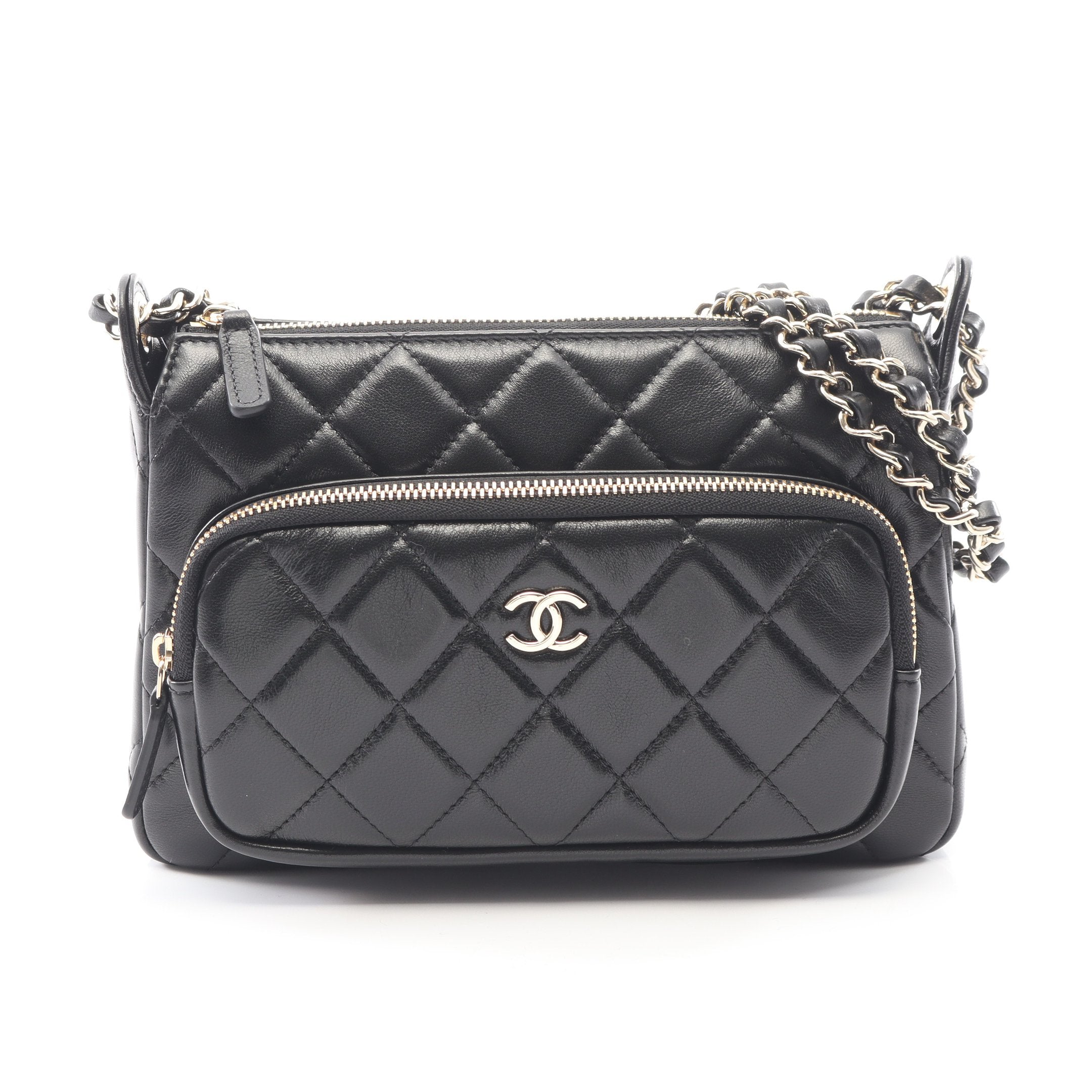 マトラッセ チェーンショルダーバッグ ラムスキン ブラック ゴールド