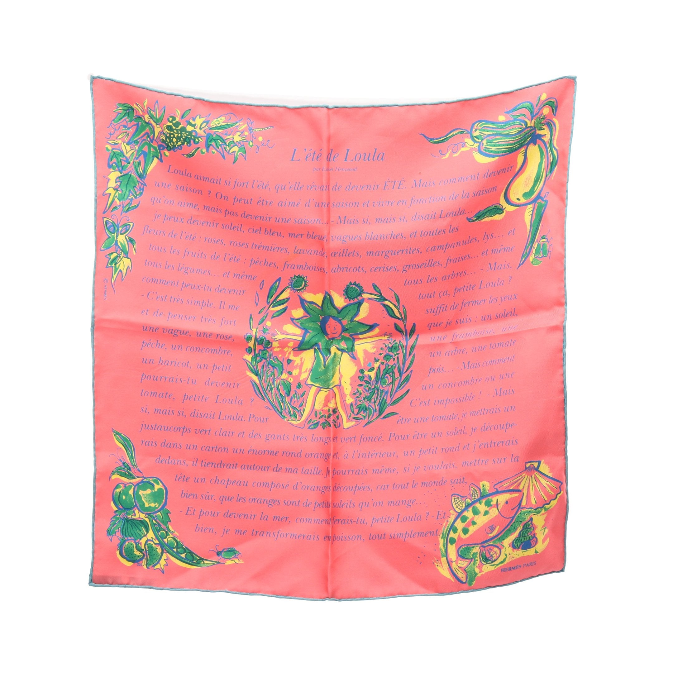 プチカレ カレ45 L'ete de Loula スカーフ シルク ピンク グリーン