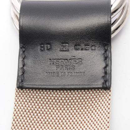 ダブルリング ベルト ナイロン ボックスカーフ ベージュ ブラック シルバー金具 □H刻印 エルメス 財布・小物 HERMES