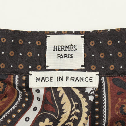 GUEPARDS ET PALMETTES ツイルレーヌ ブラウス シルク ブラック ブラウン ゴールド エルメス トップス HERMES