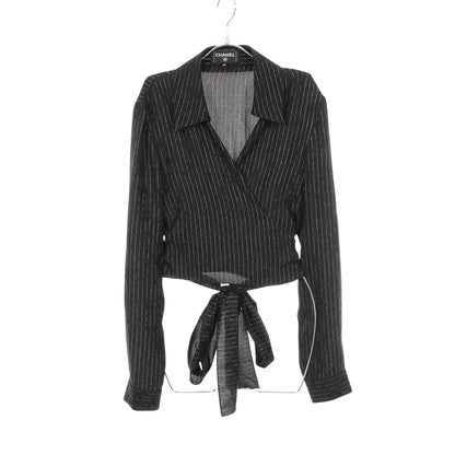 ココマーク シャツ ブラウス ストライプ シルク ブラック シャネル トップス CHANEL