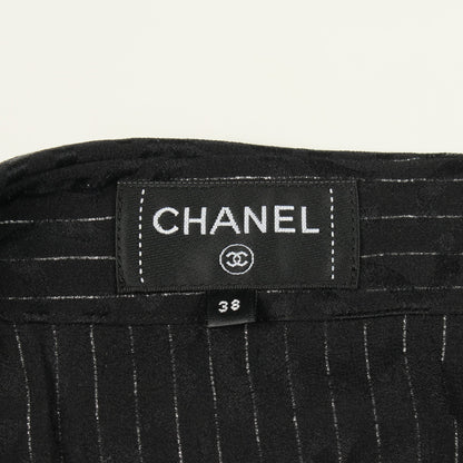 ココマーク シャツ ブラウス ストライプ シルク ブラック シャネル トップス CHANEL