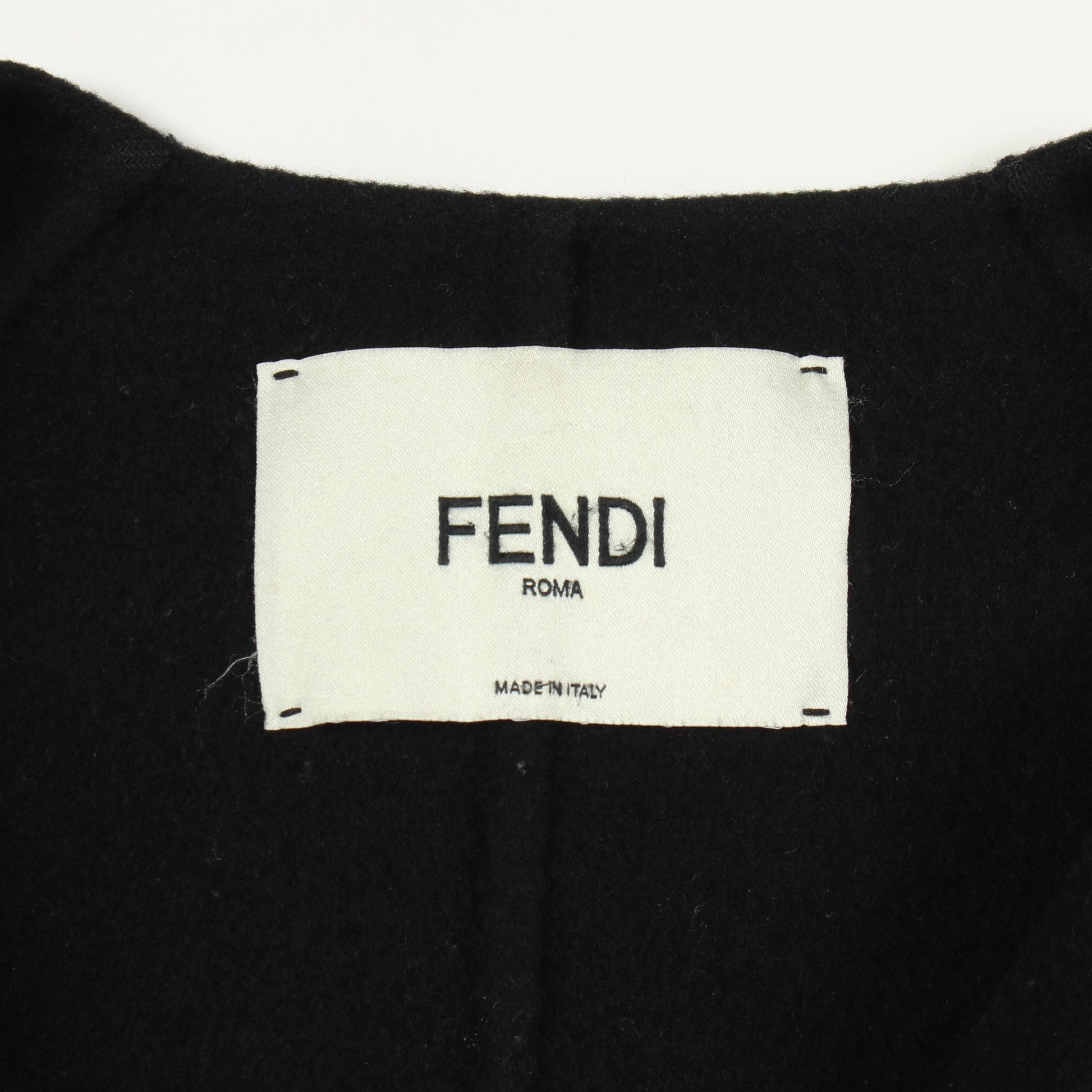 ノーカラー コート ウール ブラック ファーポケット フェンディ アウター FENDI