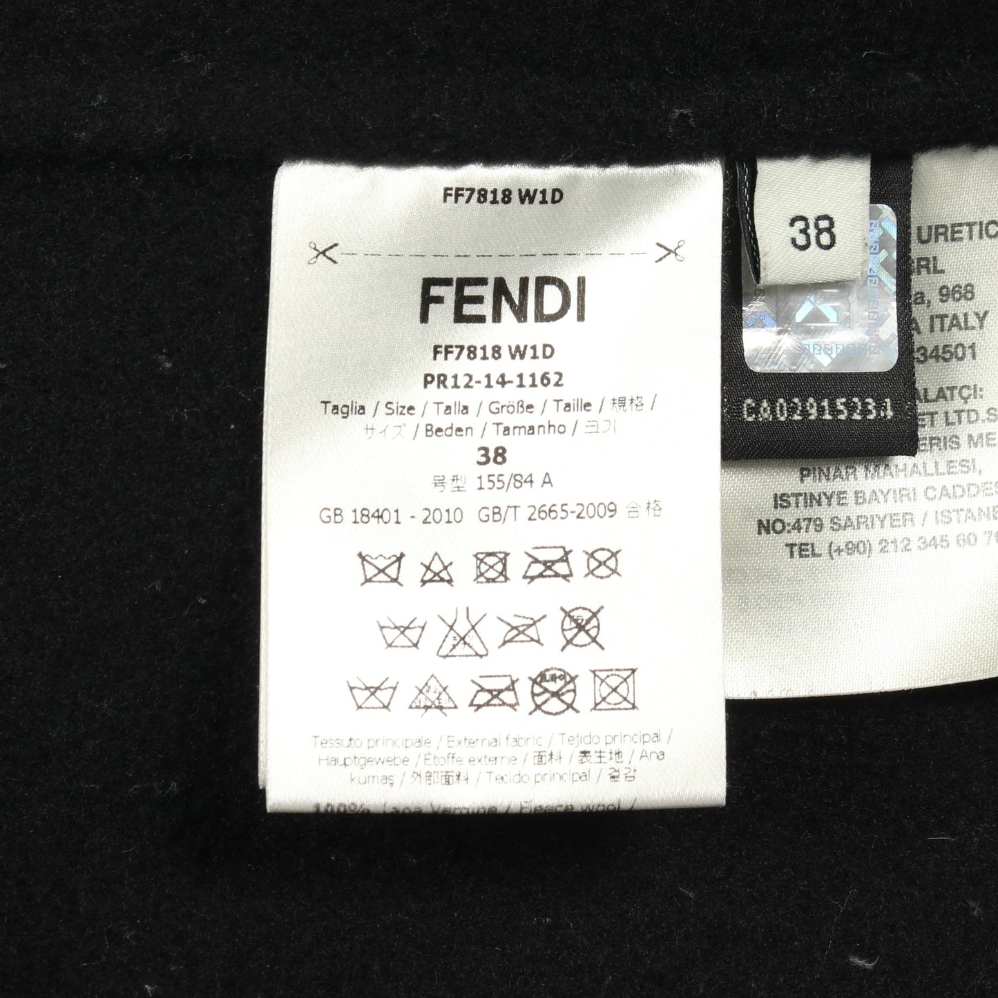 ノーカラー コート ウール ブラック ファーポケット フェンディ アウター FENDI