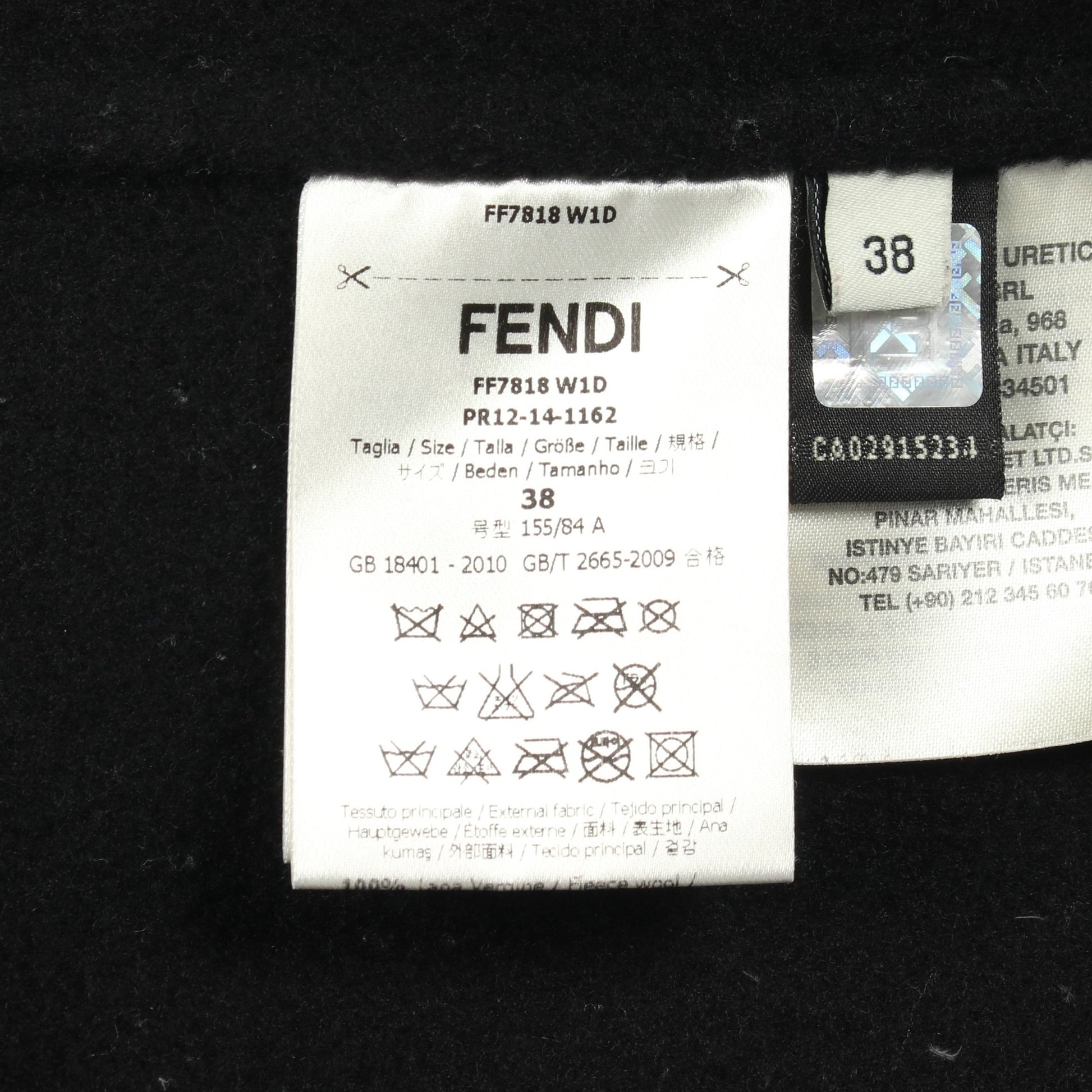 ノーカラー コート ウール ブラック ファーポケット フェンディ アウター FENDI