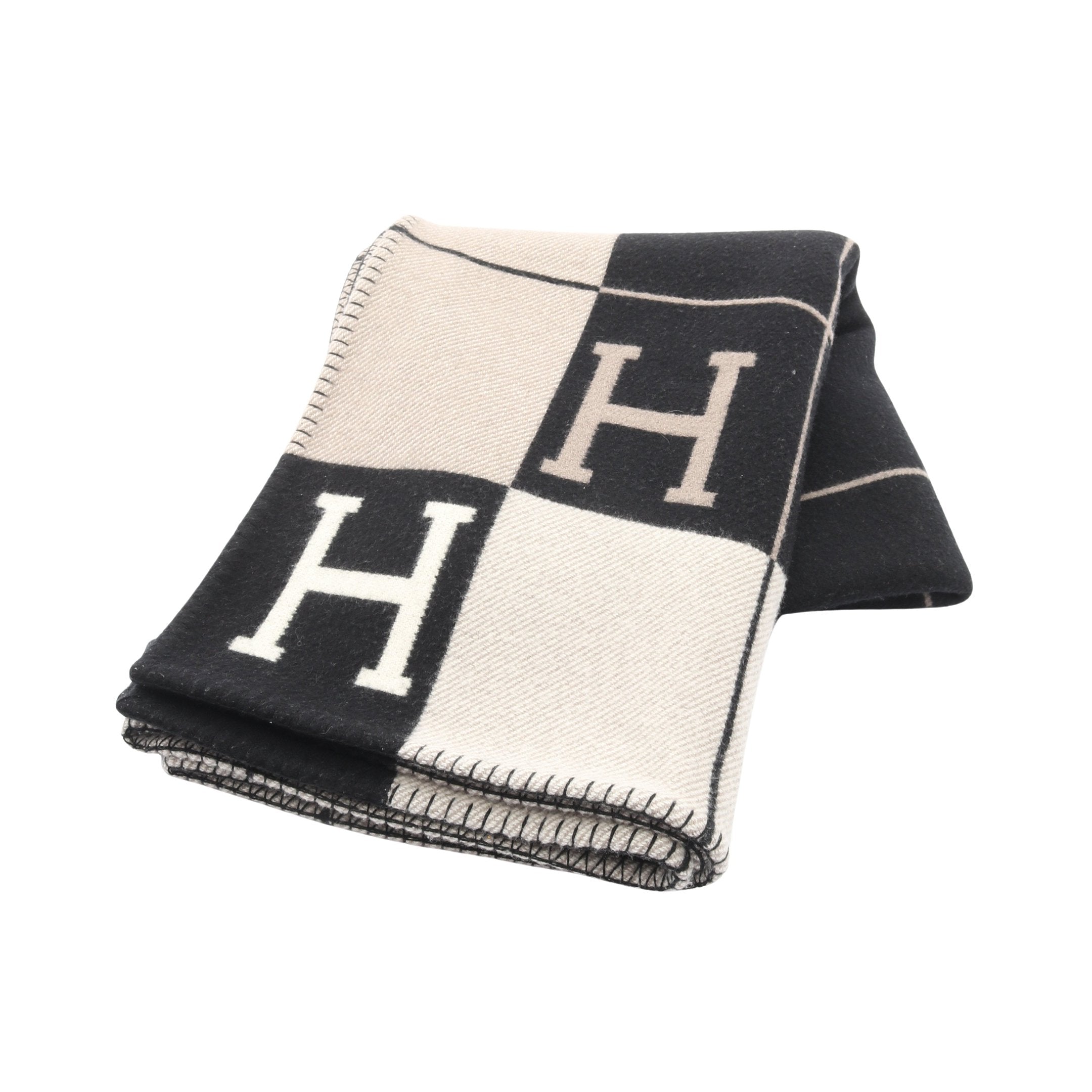 HERMES Avalon ブランケット ウール カシミヤ プレード アヴァロン3 ブランケット ウール カシミヤ ブラック グレー