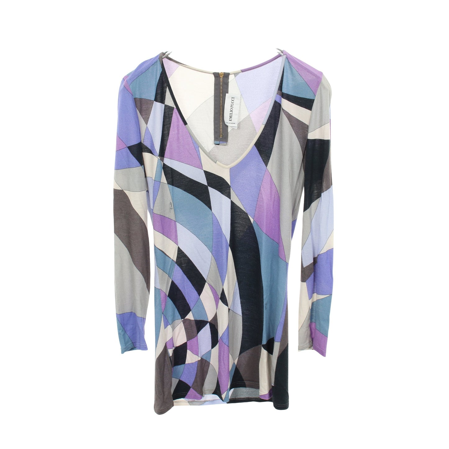 カットソー Vネック レーヨン パープル マルチカラー バックジップ エミリオプッチ トップス EMILIO PUCCI