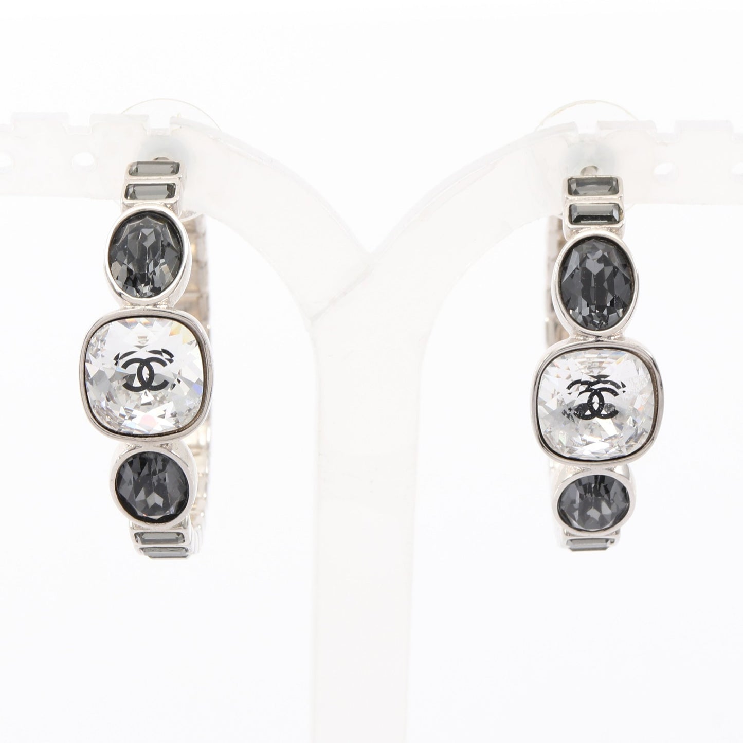 ココマーク フープ ピアス ラインストーン シルバー クリア ブラック B17B シャネル