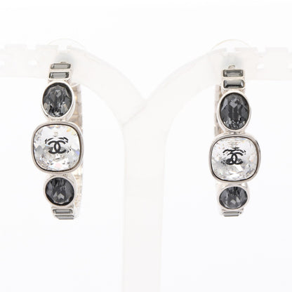 ココマーク フープ ピアス ラインストーン シルバー クリア ブラック B17B シャネル