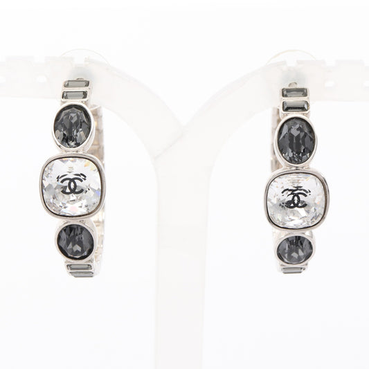 ココマーク フープ ピアス ラインストーン シルバー クリア ブラック B17B シャネル