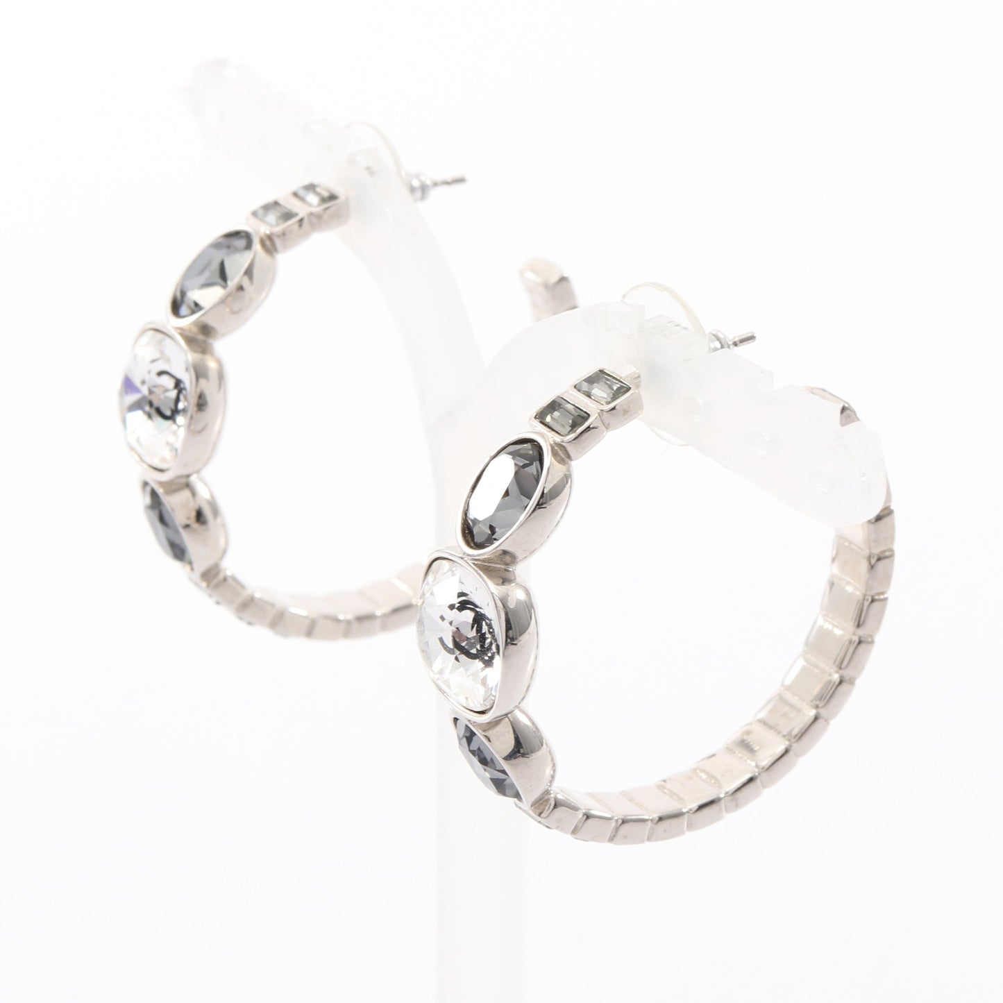 ココマーク フープ ピアス ラインストーン シルバー クリア ブラック B17B シャネル