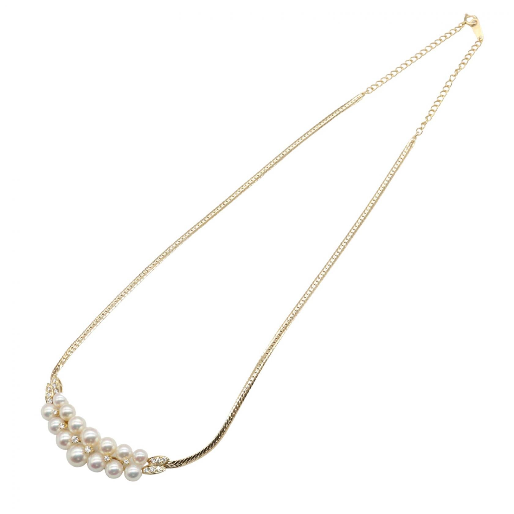 パール ダイヤ ネックレス ネックレス K18YG パール ダイヤモンド イエローゴールド ホワイト クリア ミキモト アクセサリー MIKIMOTO