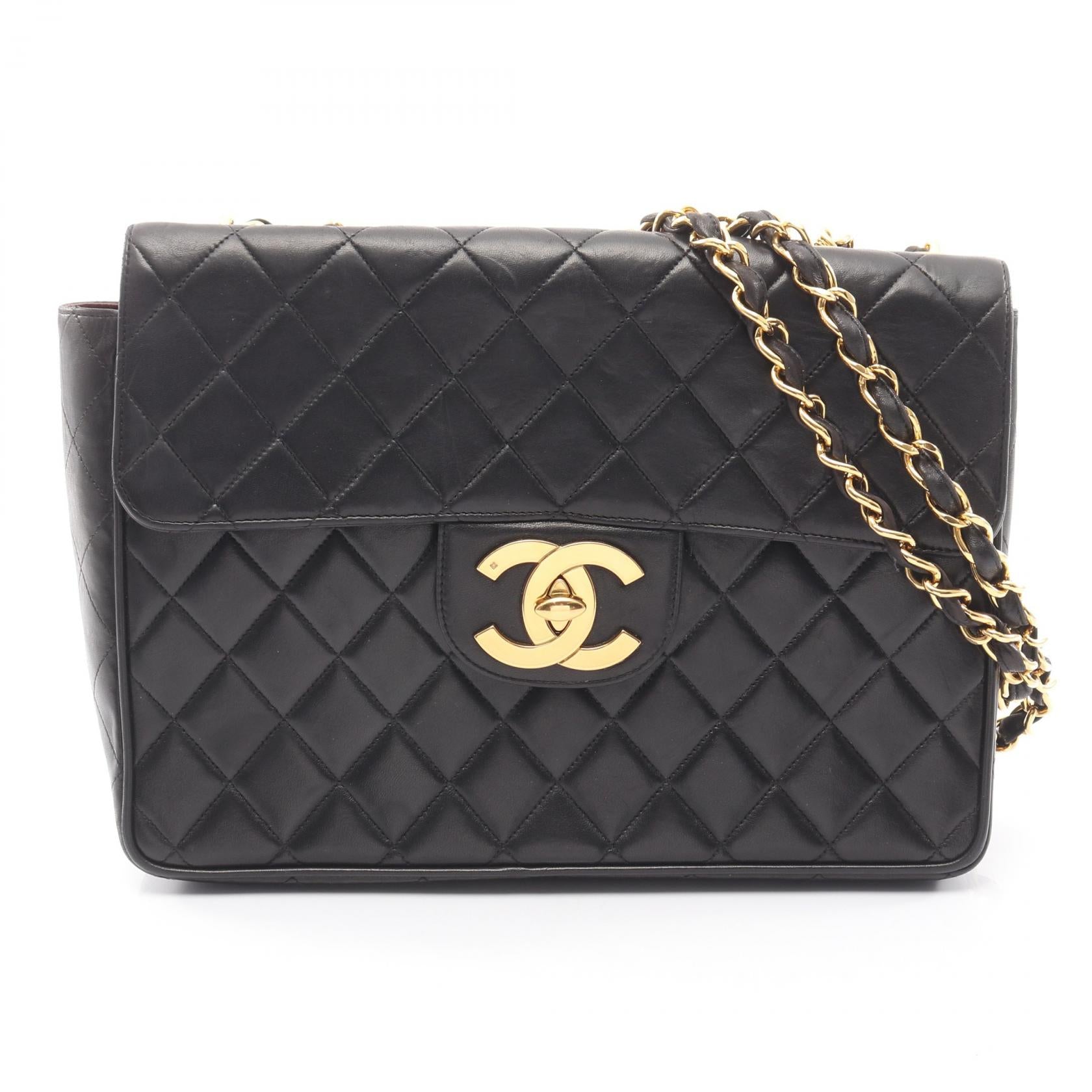 デカマトラッセ30 シングルフラップ Wチェーンショルダーバッグ ラムスキン ブラック ゴールド金具 シャネル バッグ CHANEL