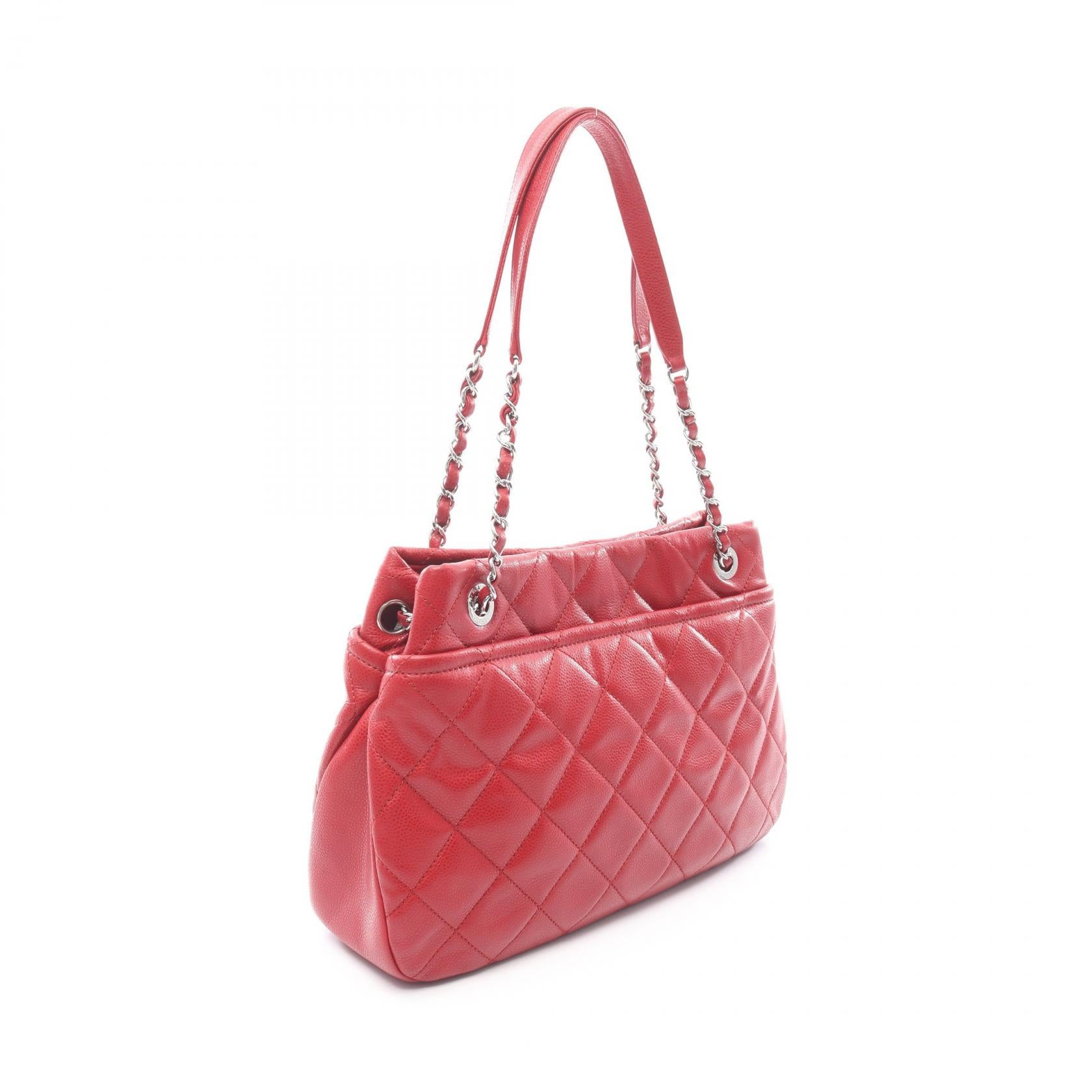 マトラッセ チェーンショルダーバッグ チェーントートバッグ レザー レッド シルバー金具 シャネル バッグ CHANEL