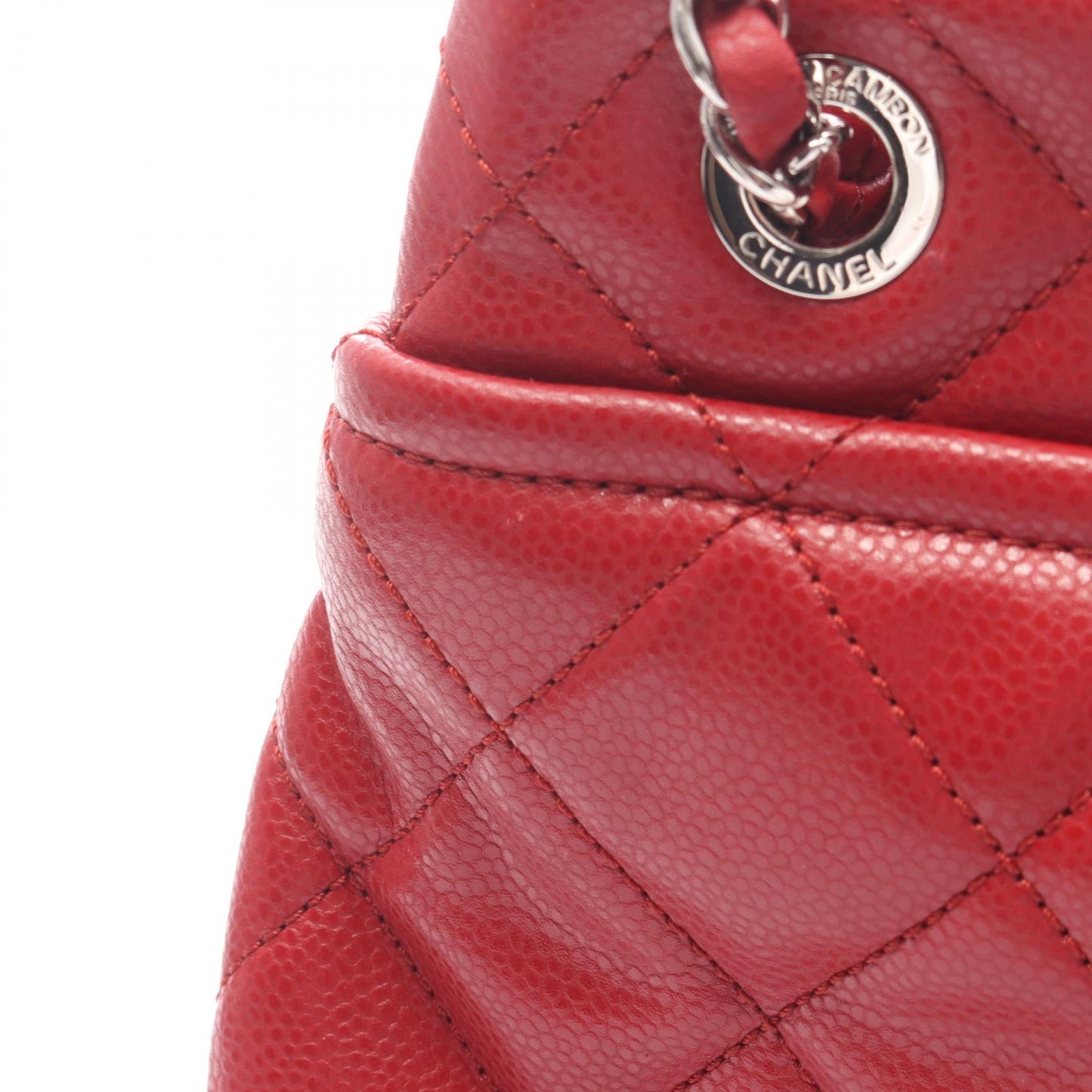 マトラッセ チェーンショルダーバッグ チェーントートバッグ レザー レッド シルバー金具 シャネル バッグ CHANEL