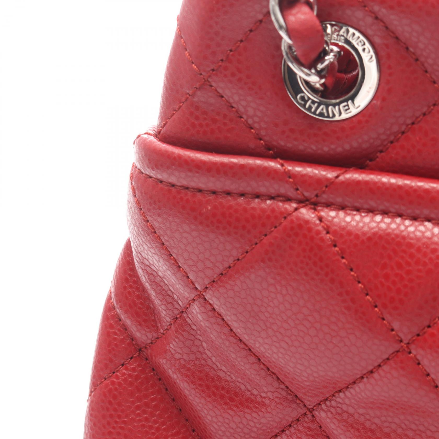 マトラッセ チェーンショルダーバッグ チェーントートバッグ レザー レッド シルバー金具 シャネル バッグ CHANEL