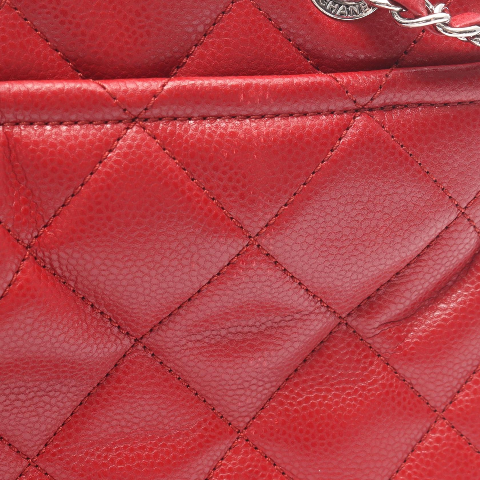 マトラッセ チェーンショルダーバッグ チェーントートバッグ レザー レッド シルバー金具 シャネル バッグ CHANEL