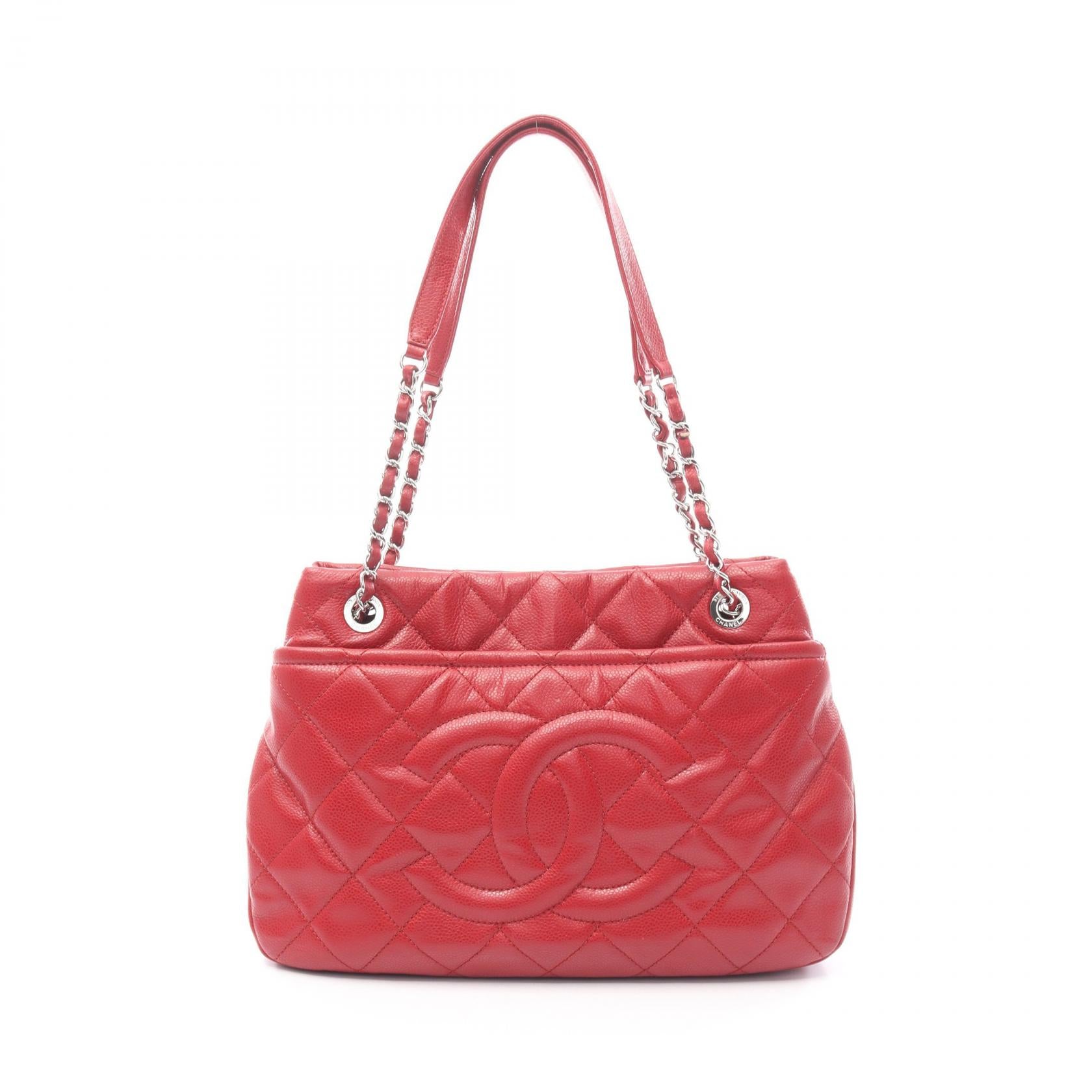 マトラッセ チェーンショルダーバッグ チェーントートバッグ レザー レッド シルバー金具 シャネル バッグ CHANEL