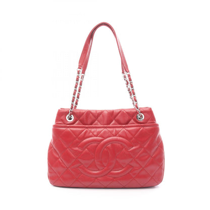 マトラッセ チェーンショルダーバッグ チェーントートバッグ レザー レッド シルバー金具 シャネル バッグ CHANEL