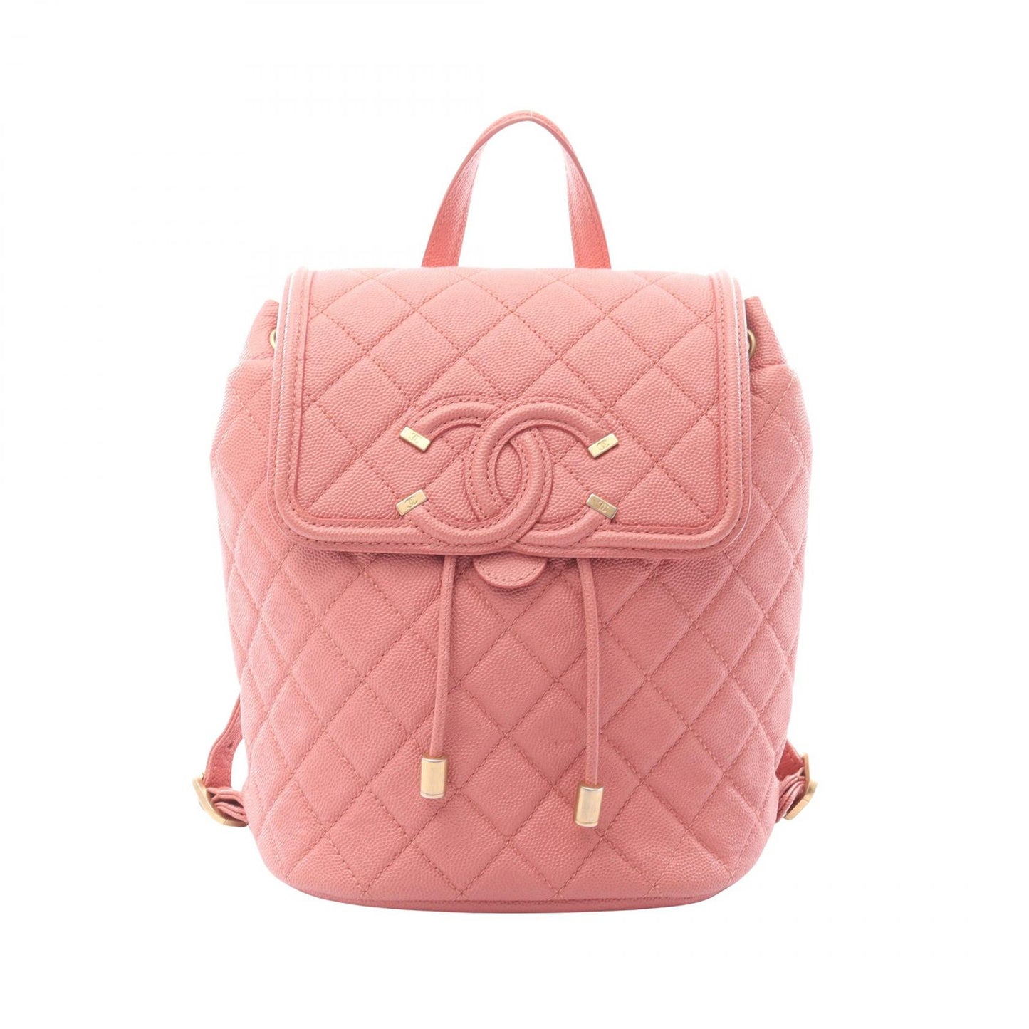 CCフィリグリー マトラッセ バックパック リュックサック キャビアスキン コーラルピンク ゴールド金具 シャネル バッグ CHANEL