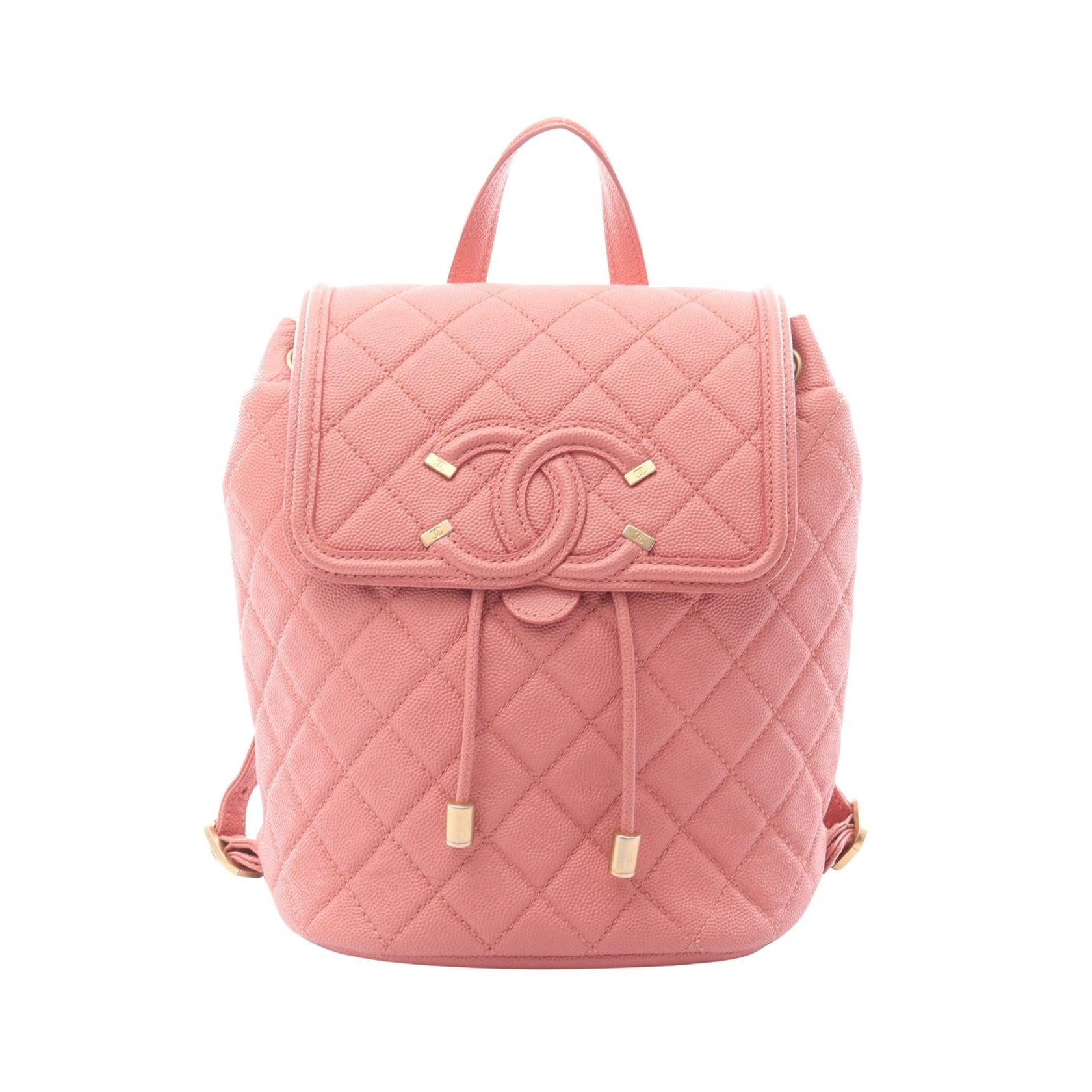CCフィリグリー マトラッセ バックパック リュックサック キャビアスキン コーラルピンク ゴールド金具 シャネル バッグ CHANEL