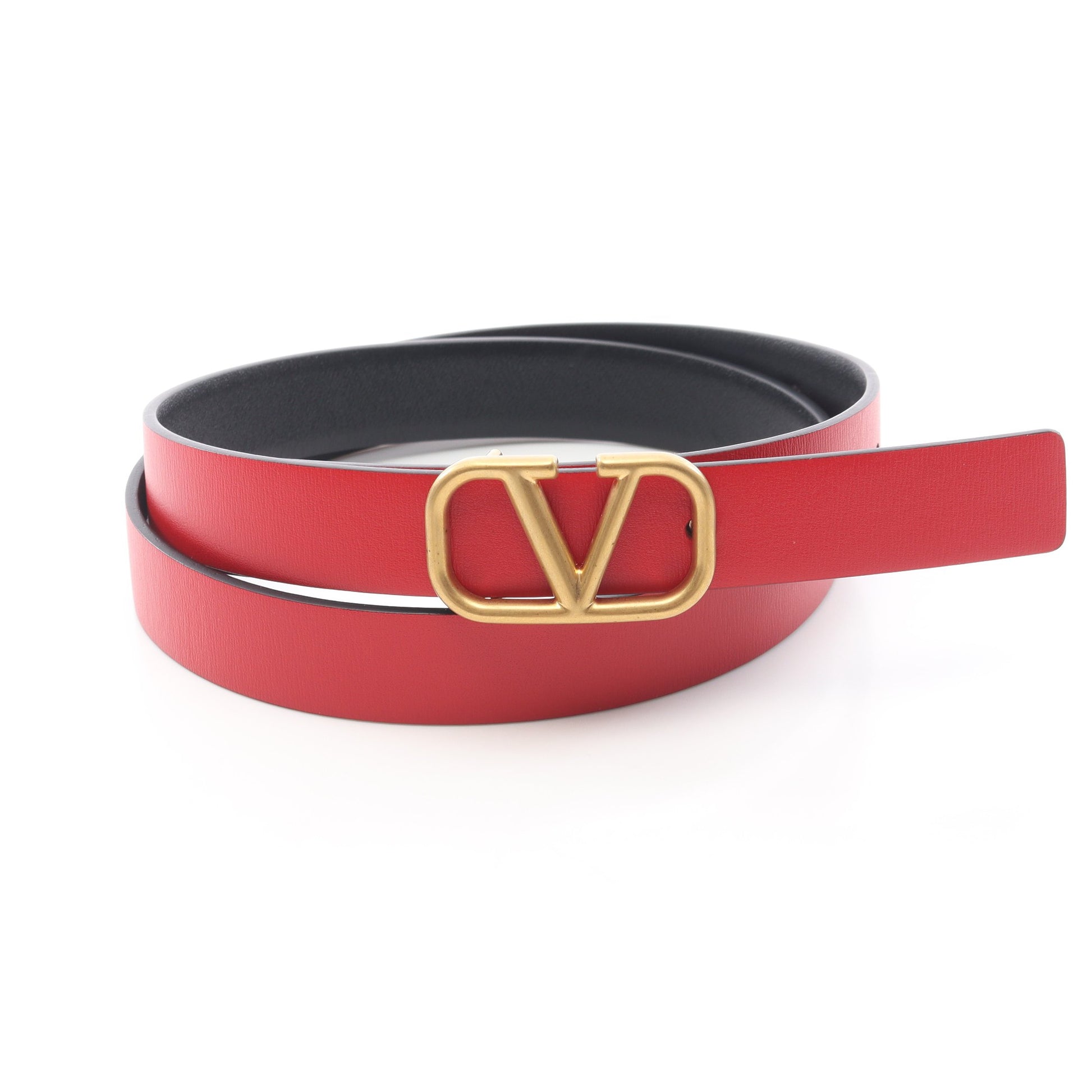 Vロゴ ゴールド金具 リバーシブル ベルト レザー ブラック レッド ヴァレンティノガラヴァーニ 財布・小物 VALENTINO GARAVANI