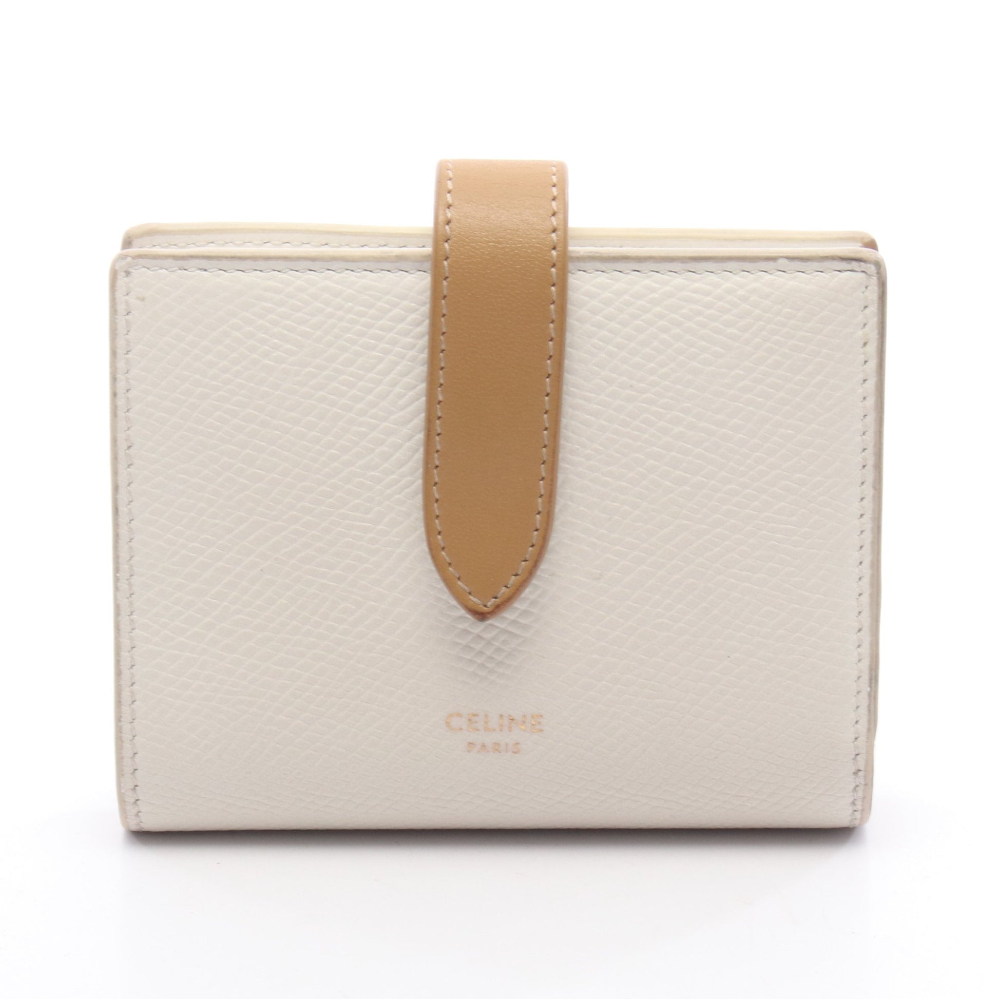 スモール ストラップウォレット 二つ折り財布 レザー ホワイト ライトブラウン セリーヌ 財布・小物 CELINE