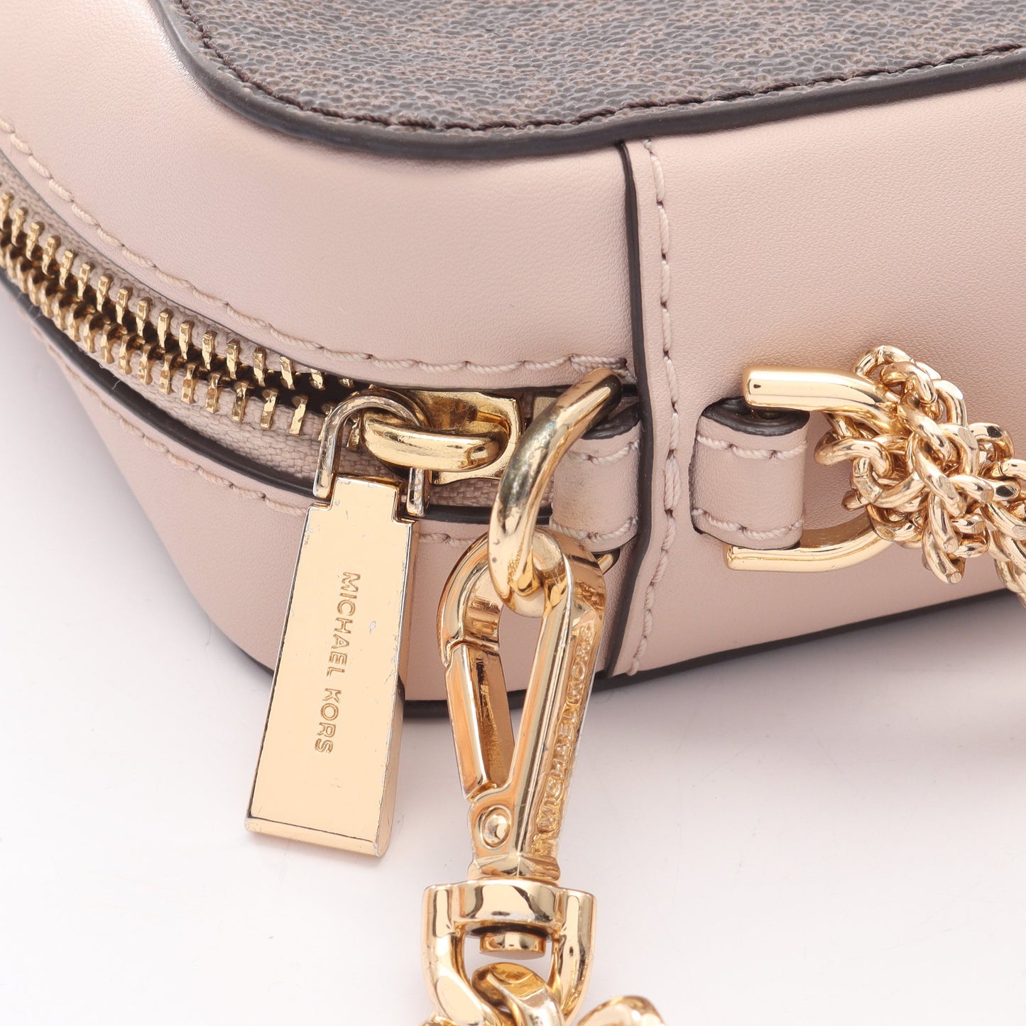 GINNY ミディアム チェーンショルダーバッグ PVC レザー ダークブラウン ライトピンク マイケルコース バッグ MICHAEL KORS