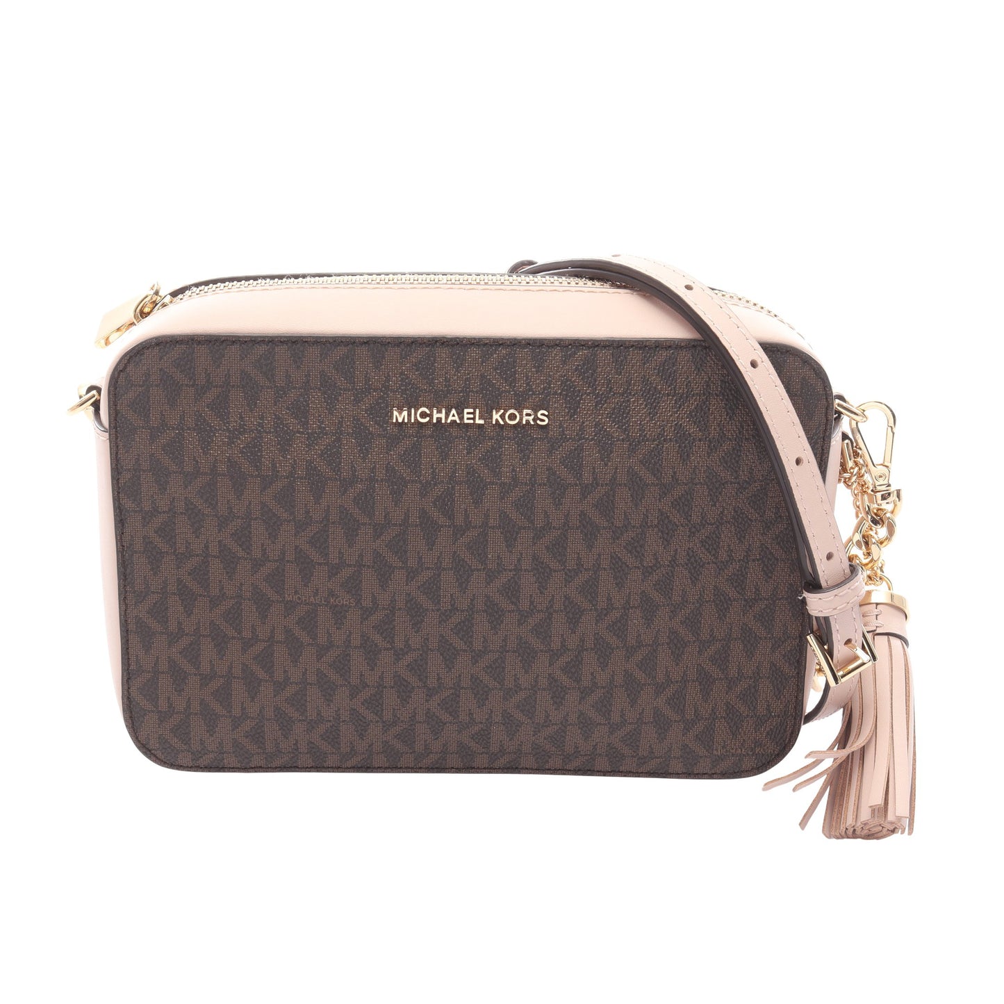 GINNY ミディアム チェーンショルダーバッグ PVC レザー ダークブラウン ライトピンク マイケルコース バッグ MICHAEL KORS