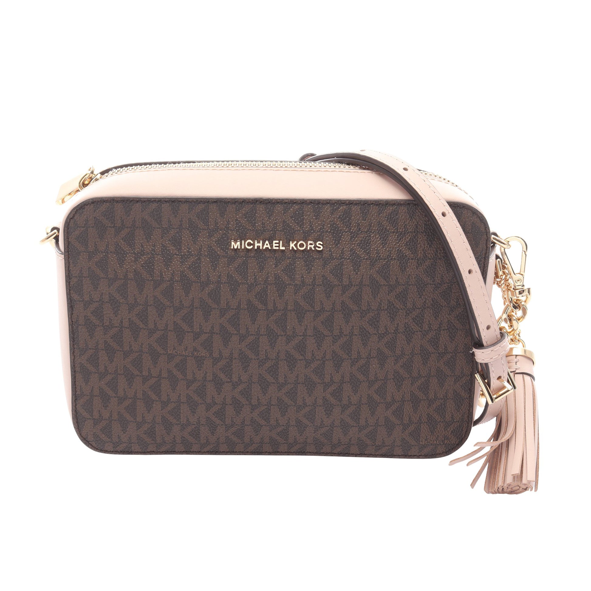 GINNY ミディアム チェーンショルダーバッグ PVC レザー ダークブラウン ライトピンク マイケルコース バッグ MICHAEL KORS
